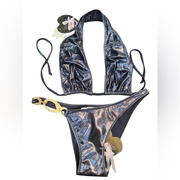 Beach Bunny 2 piece Shiny Blue “Suicide Blonde” - Picture 1 of 4